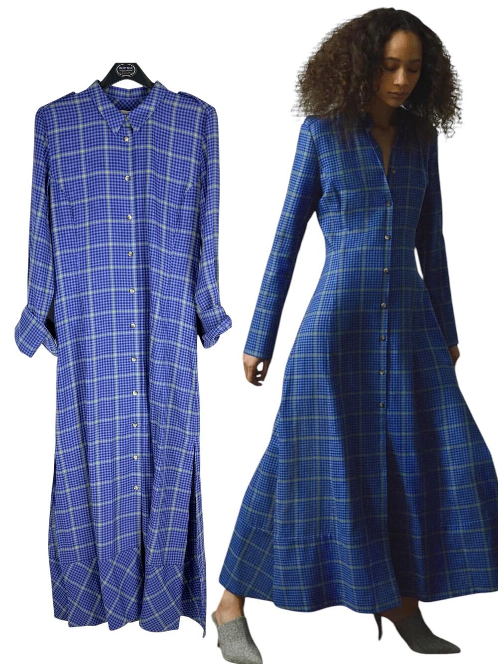 Khaite SS18 Runway Plaid Maxi Cotton Cashmere Shirt Dress Blue Size 10